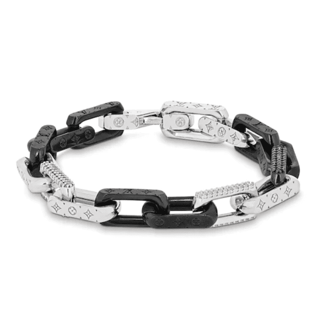 Louis Vuitton Monogram Chain Bracelet Silver & Black