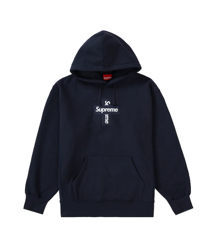 Supreme Cross Box Logo Hooded Sweatshirt Navy