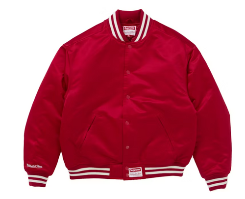 Supreme Mitchell & Ness Satin Varsity Jacket (FW24) Red