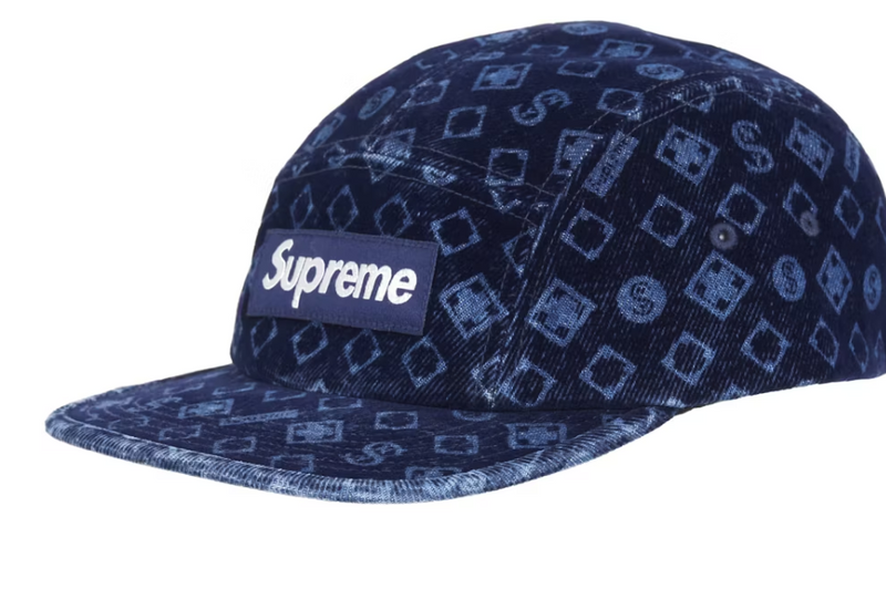 Supreme Flocked Denim Camp Cap Blue