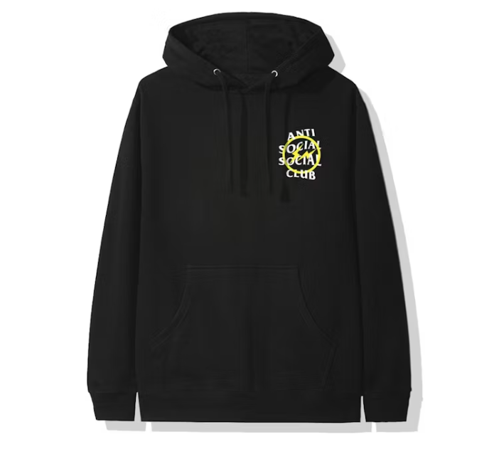 Anti social social club x fragment yellow bolt hoodie (FW19) - black