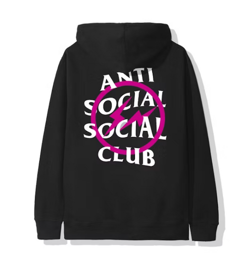 Anti social social club x fragment pink bolt hoodie (FW19) - black