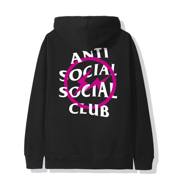 Anti social social club x fragment pink bolt hoodie (FW19) - black