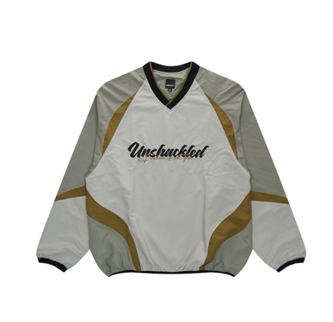 UNSHACKLEDUSKD V-neck Color-matching Jacket Gray/Green