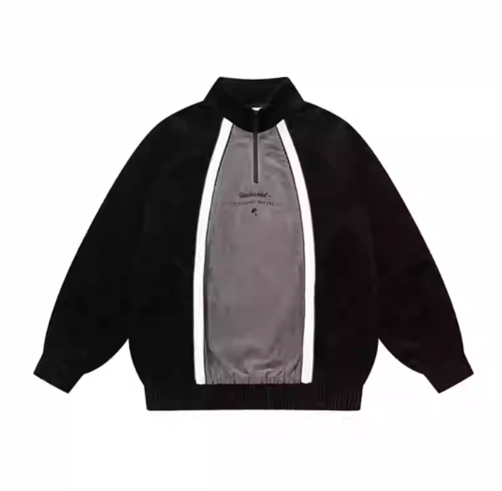 UNSHACKLEDUSKD Corduroy Patchwork Hoodie Black