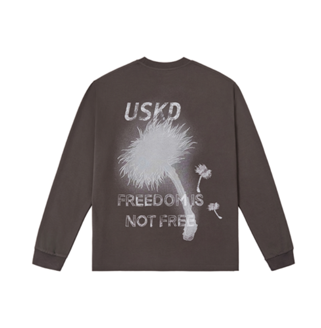 UNSHACKLED Hand-painted Fire Dandelion Long Sleeve T-shirts Dark Gray