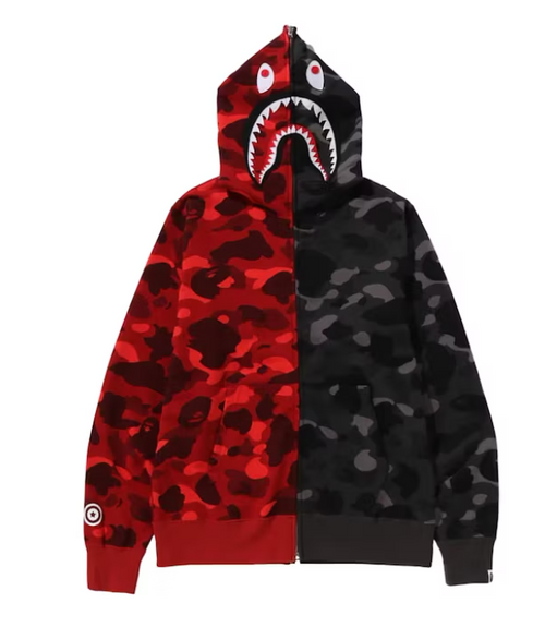 BAPE Color Camo Separate Shark Full Zip Hoodie Red & Black