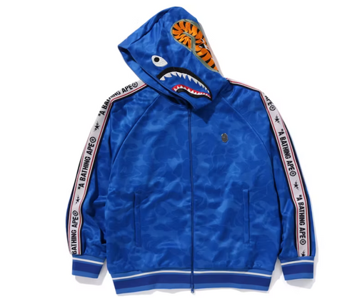 BAPE Blue Solid Camo Relaxed Fit Shark Full Zip Hoodie