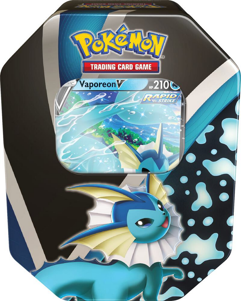 Pokemon Eevee Evolutions Tin (Vaporeon V) open
