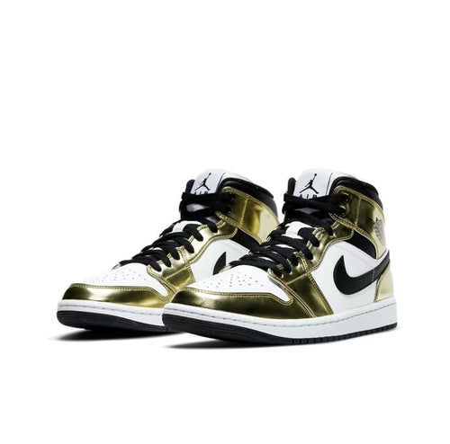 Jordan 1 Mid Metallic Gold Black White