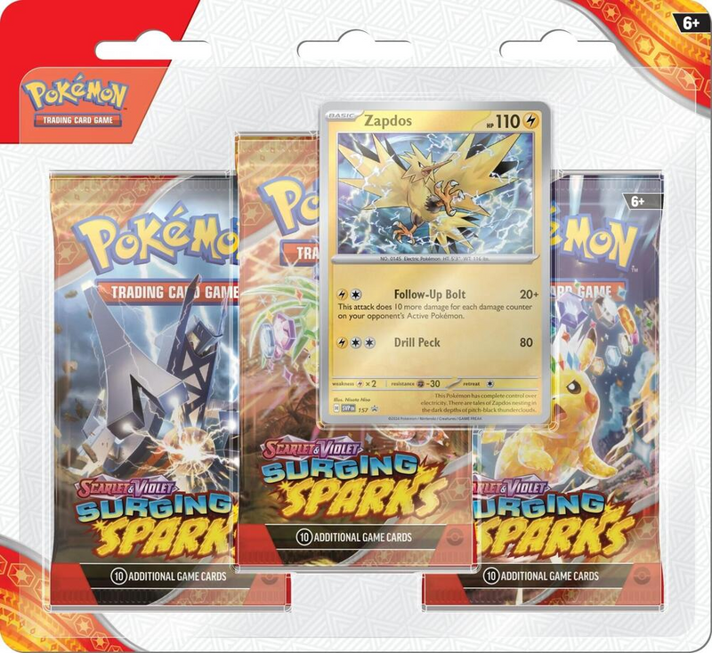 Pokemon Surging Sparks 3 Pack Blisters [Zapdos] - SV08: Surging Sparks (SSP)