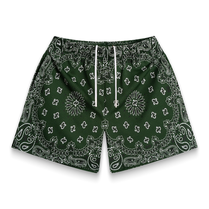 Bravest Studios Screenprinted Paisley Two-Tone Green Shorts