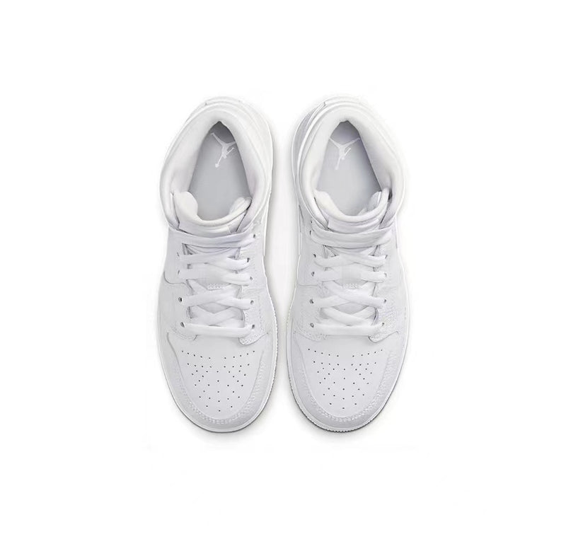 Jordan 1 Mid Triple White Tumbled Leather (GS)