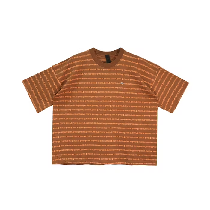 Chrome Hearts Brown Script Logo Stripe Short Sleeve Tee Yellow