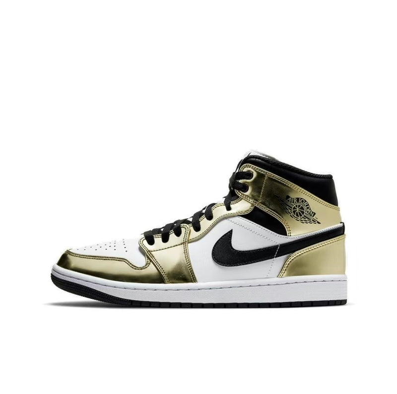 Jordan 1 Mid Metallic Gold Black White